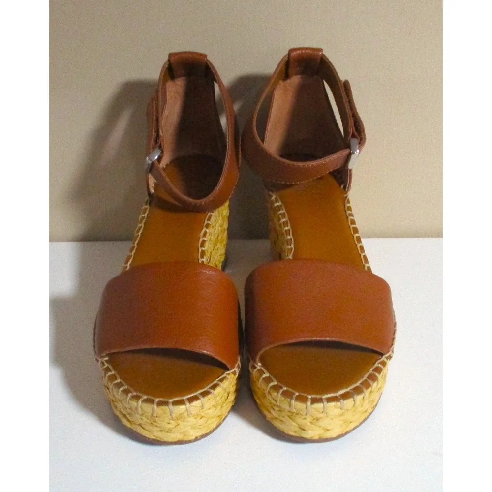 Franco Sarto Womens Cognac Leather Espadrille Wedge Sandals Brown Size 7M